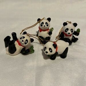 4 Ebeling & Reuss Porcelain Black & White Panda Christmas Ornaments JAPAN 1983